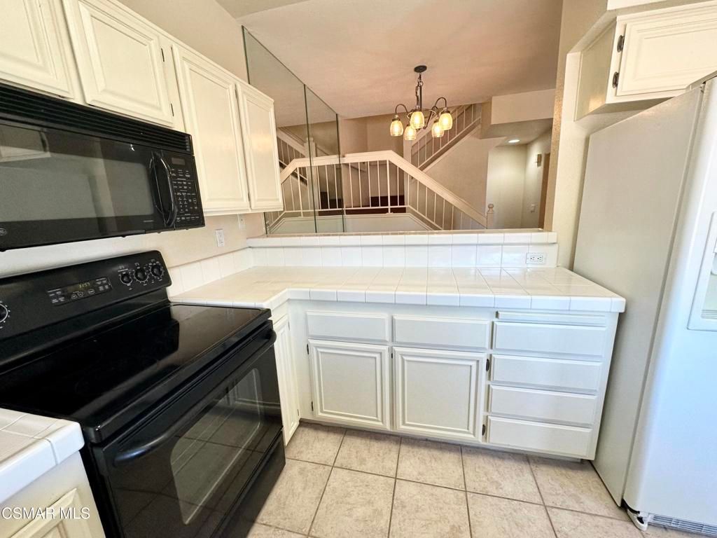 Chandelier, Interior, Kitchen, Tile Countertops