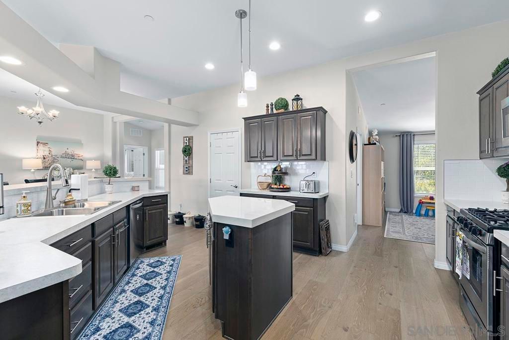 Chandelier, Interior, Kitchen, Pendant Lights, Recessed Lighting, Wood Texture Flooring