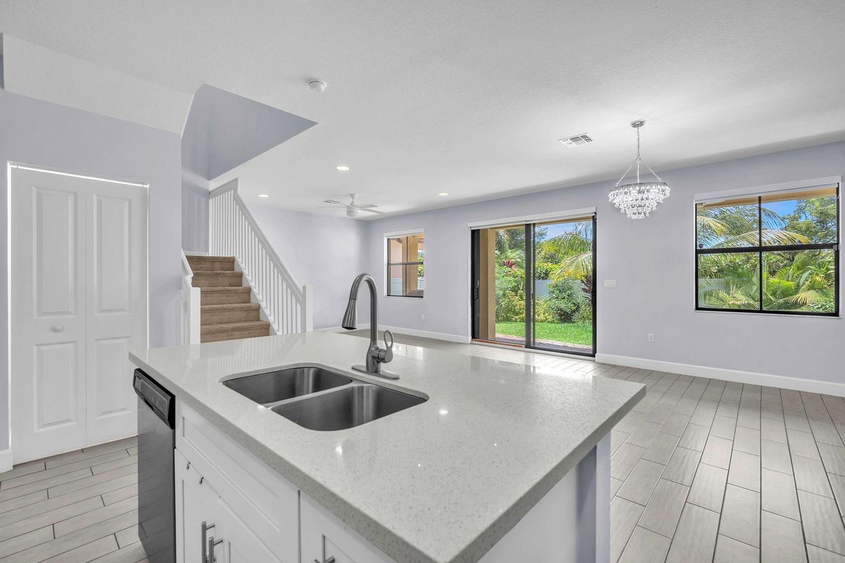 Chandelier, Interior, Kitchen, Recessed Lighting, Wood Texture Flooring