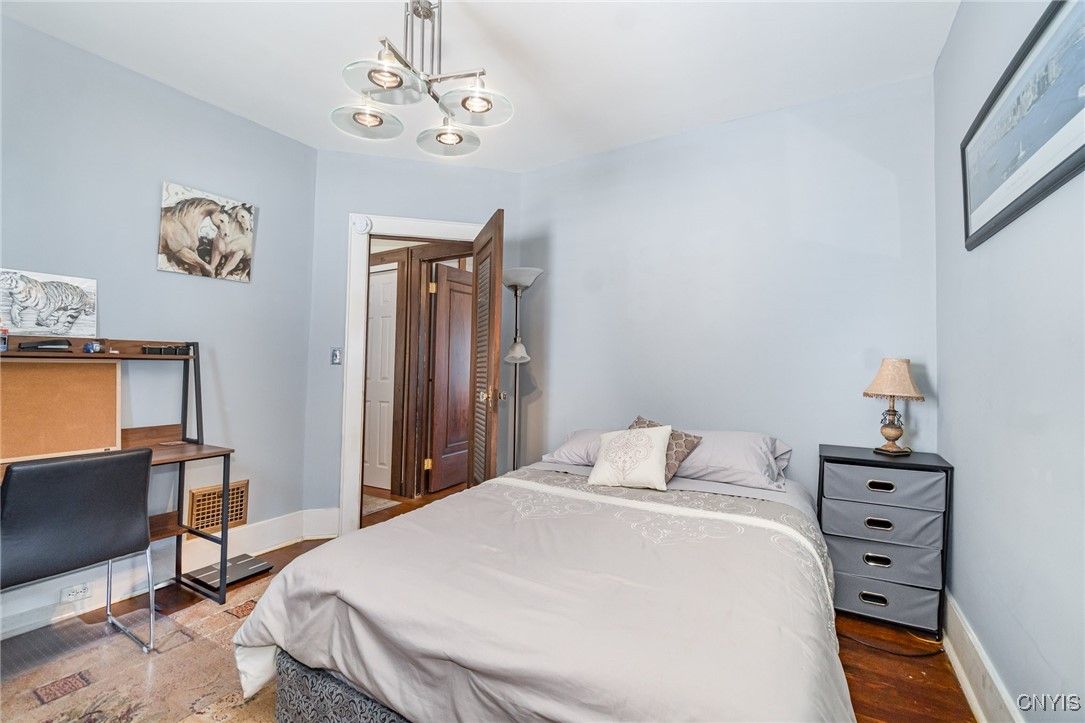 Bedroom, Interior, Pendant Lights, Wood Texture Flooring