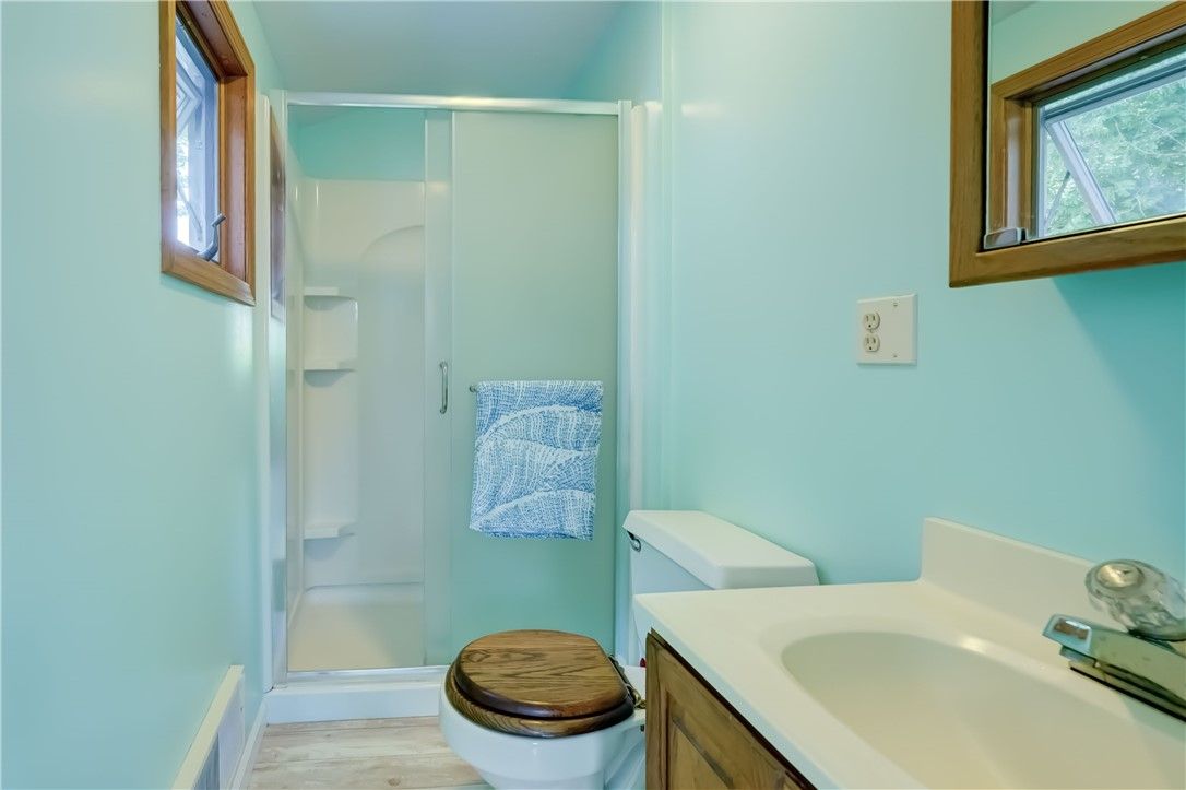 Bathroom, Glass Shower, Interior, Wood Texture Flooring