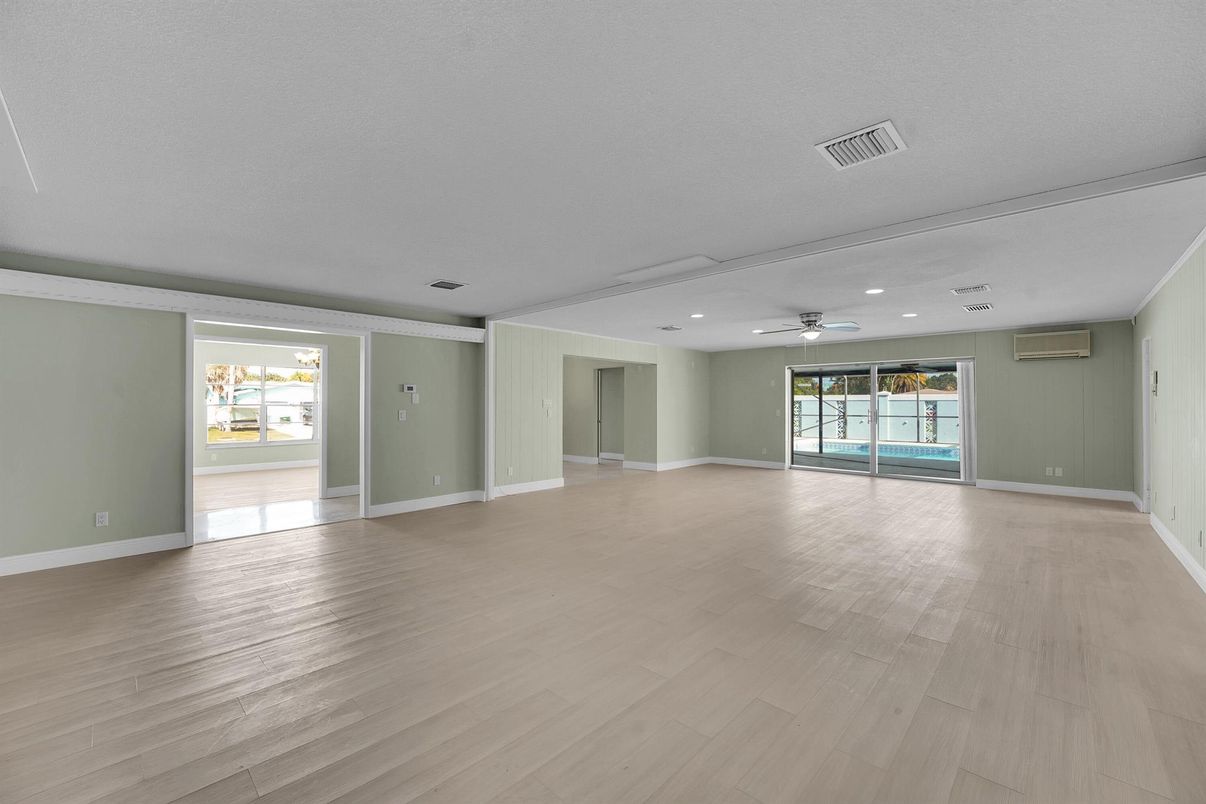 Empty room, Interior, Recessed Lighting, Wood Texture Flooring