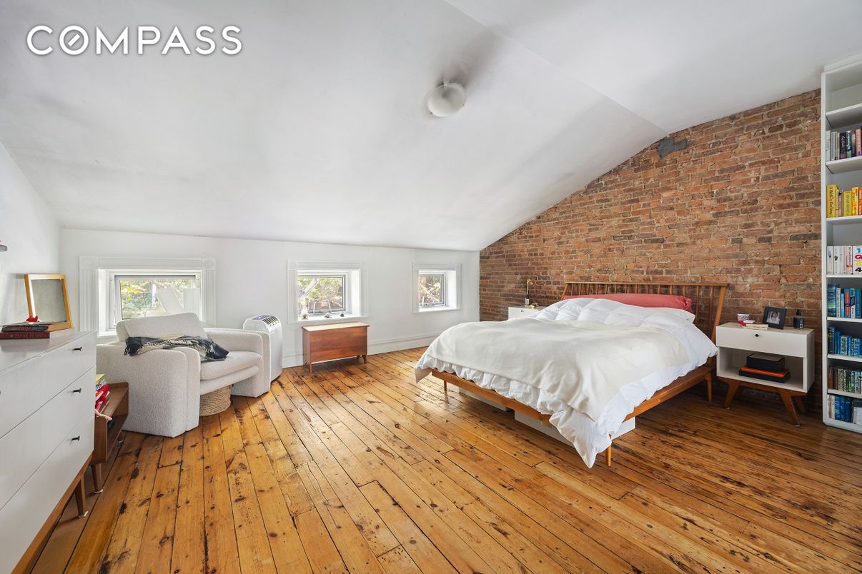 Bedroom, Interior, Stone Walls, Wood Texture Flooring