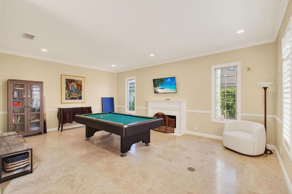 Billiard Table, Fireplace, Game Room, Interior, Recessed Lighting