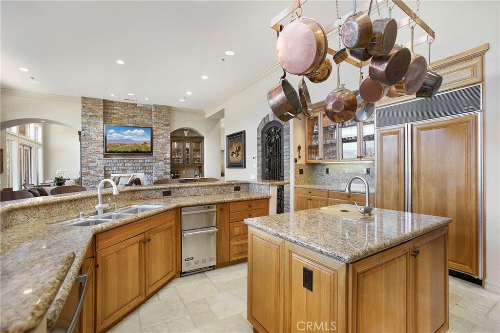 Interior, Kitchen, Recessed Lighting, Stainless Steel Appliances, Stone Walls