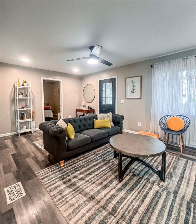 Interior, Living room, Recessed Lighting, Wood Texture Flooring