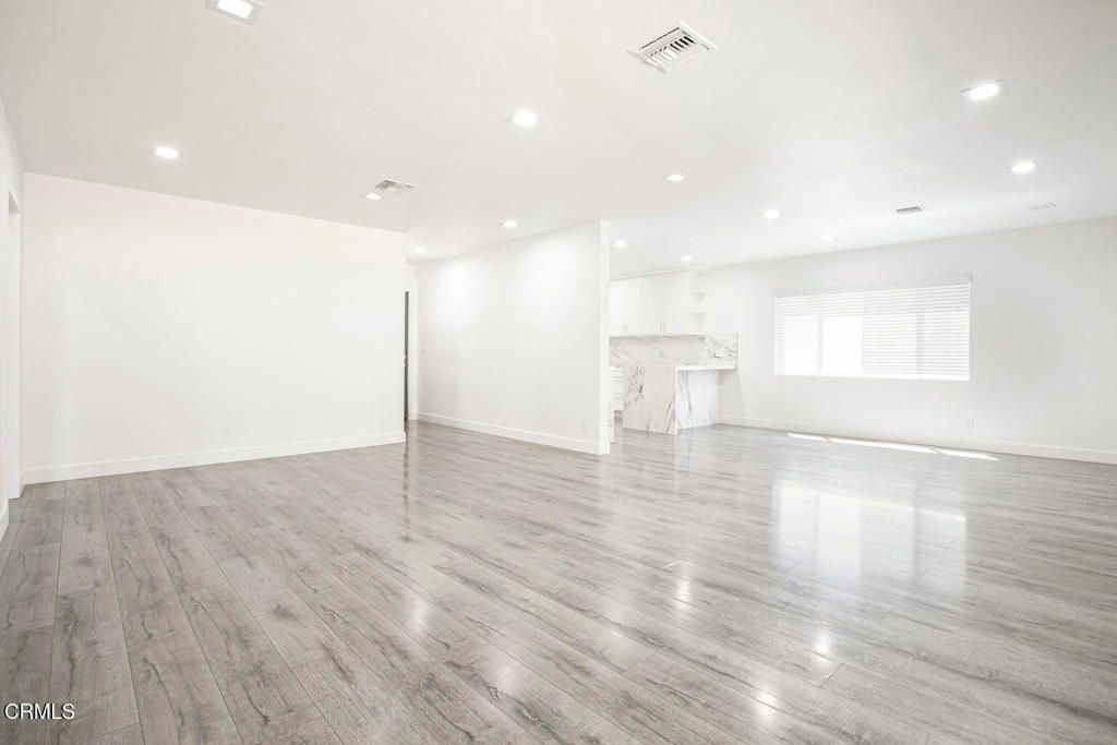 Empty room, Interior, Marble Walls, Recessed Lighting, Wood Texture Flooring