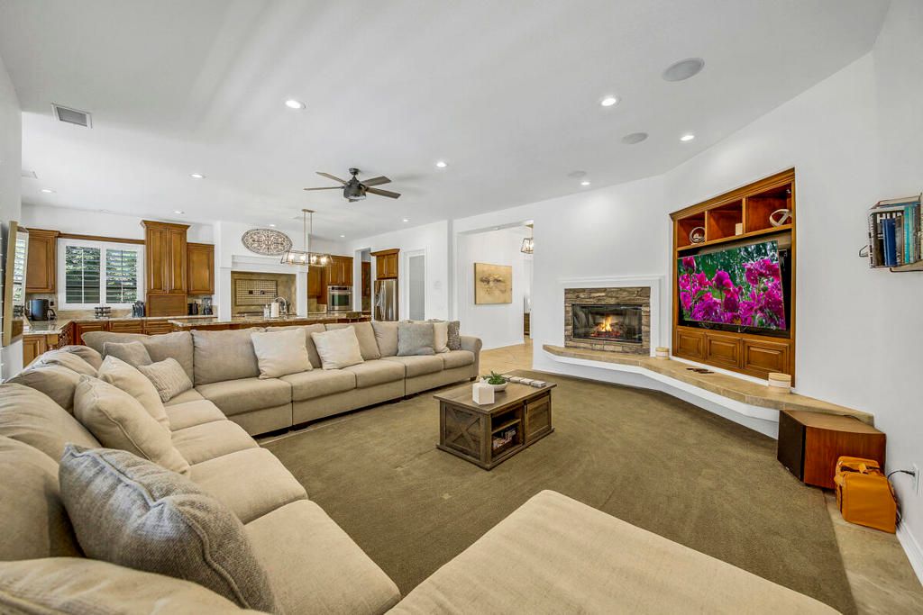 Dining room, Fireplace, Interior, Kitchen, Living room, Pendant Lights, Recessed Lighting