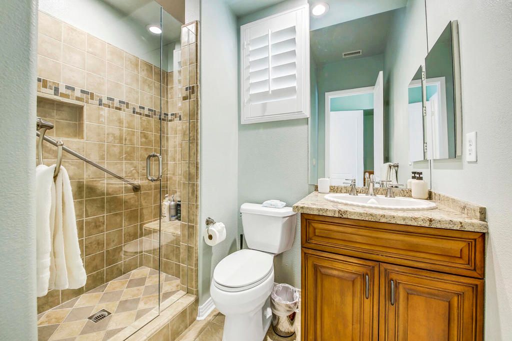 Bathroom, Glass Shower, Interior, Recessed Lighting