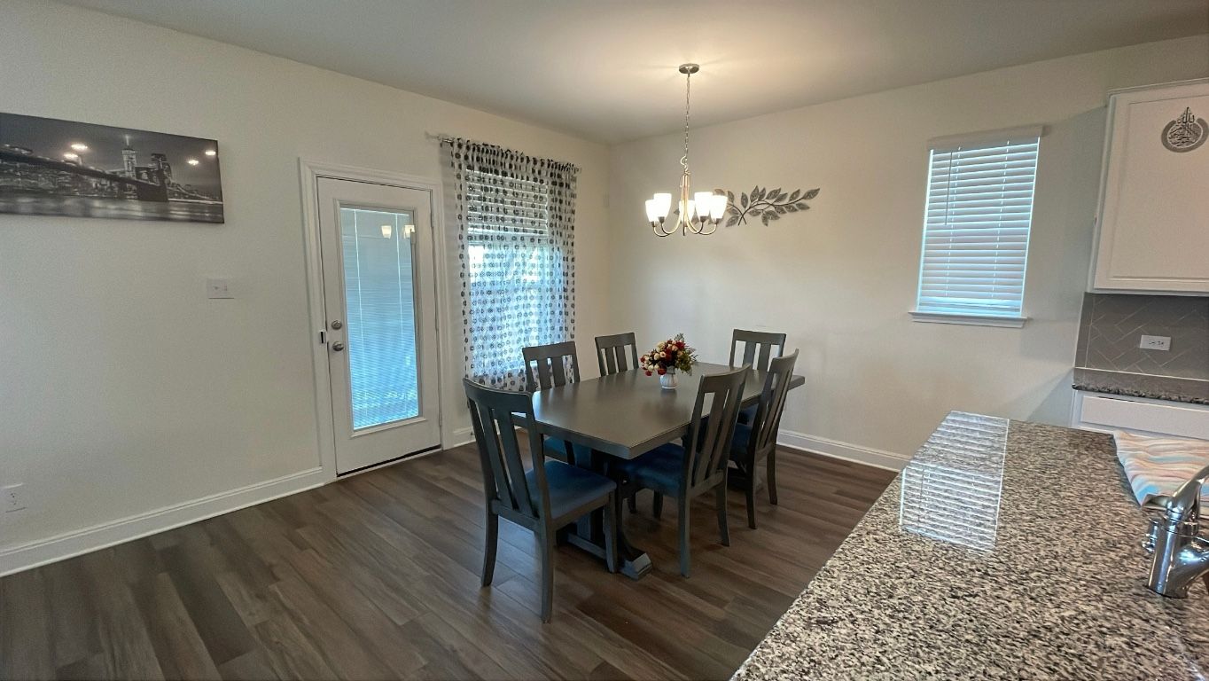 Chandelier, Dining room, Interior, Wood Texture Flooring