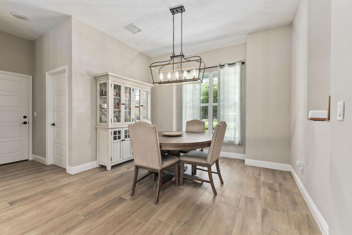 Dining room, Interior, Pendant Lights, Wood Texture Flooring