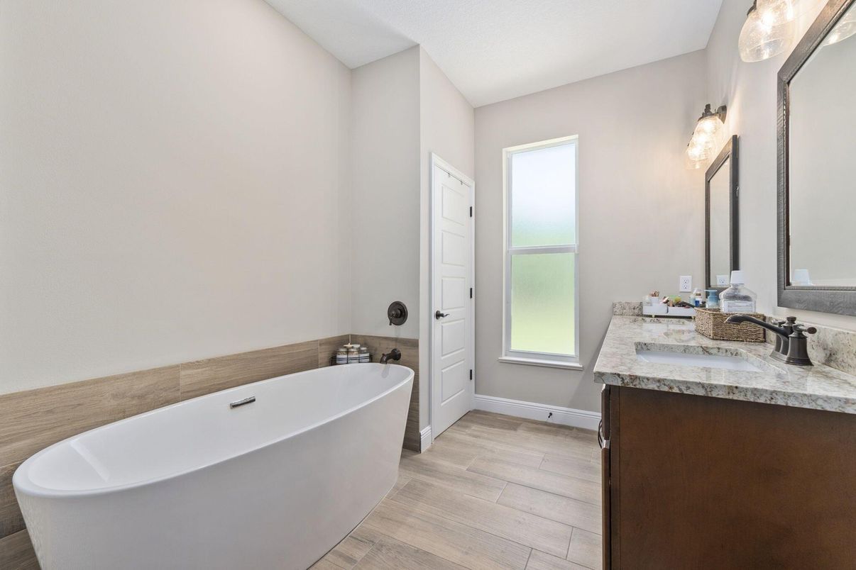 Bathroom, Free Standing Baths, Interior, Wood Texture Flooring