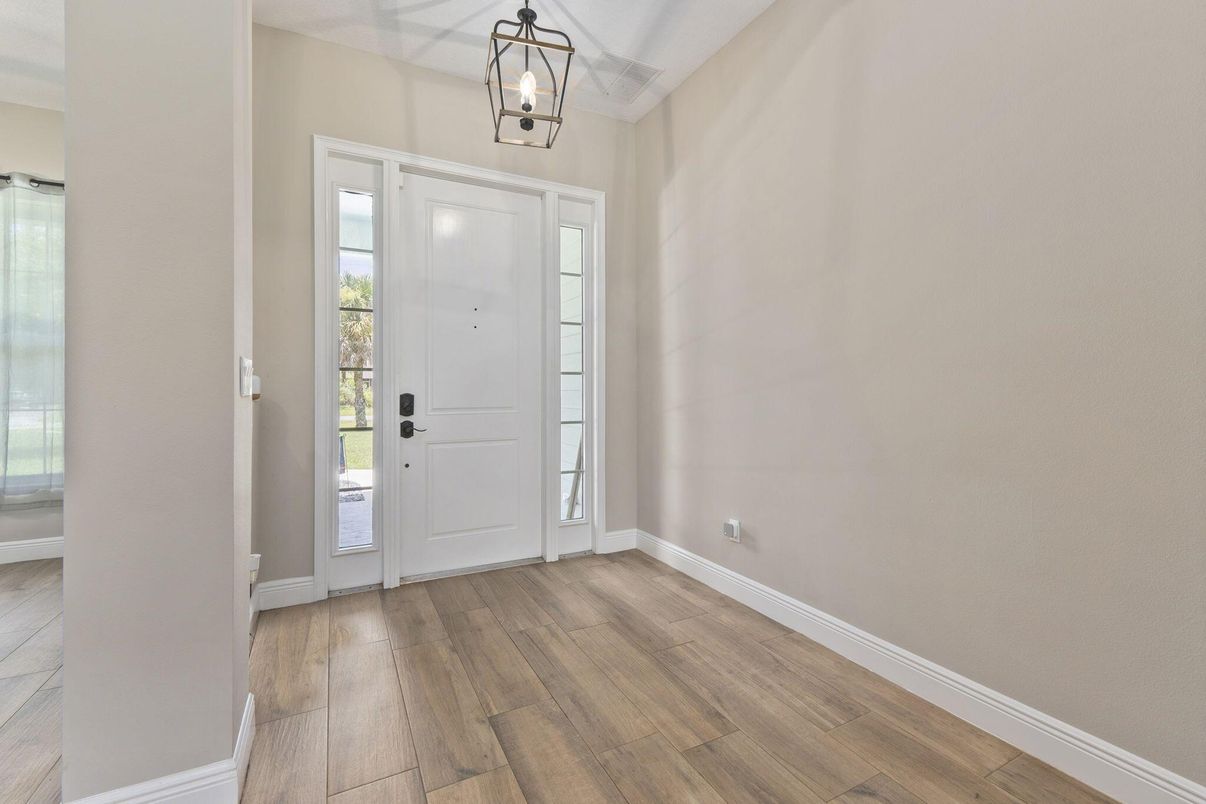 Empty room, Interior, Pendant Lights, Wood Texture Flooring
