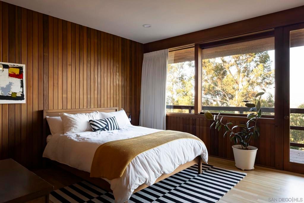 Bedroom, Interior, Recessed Lighting, Wood Texture Flooring, Wooden Walls