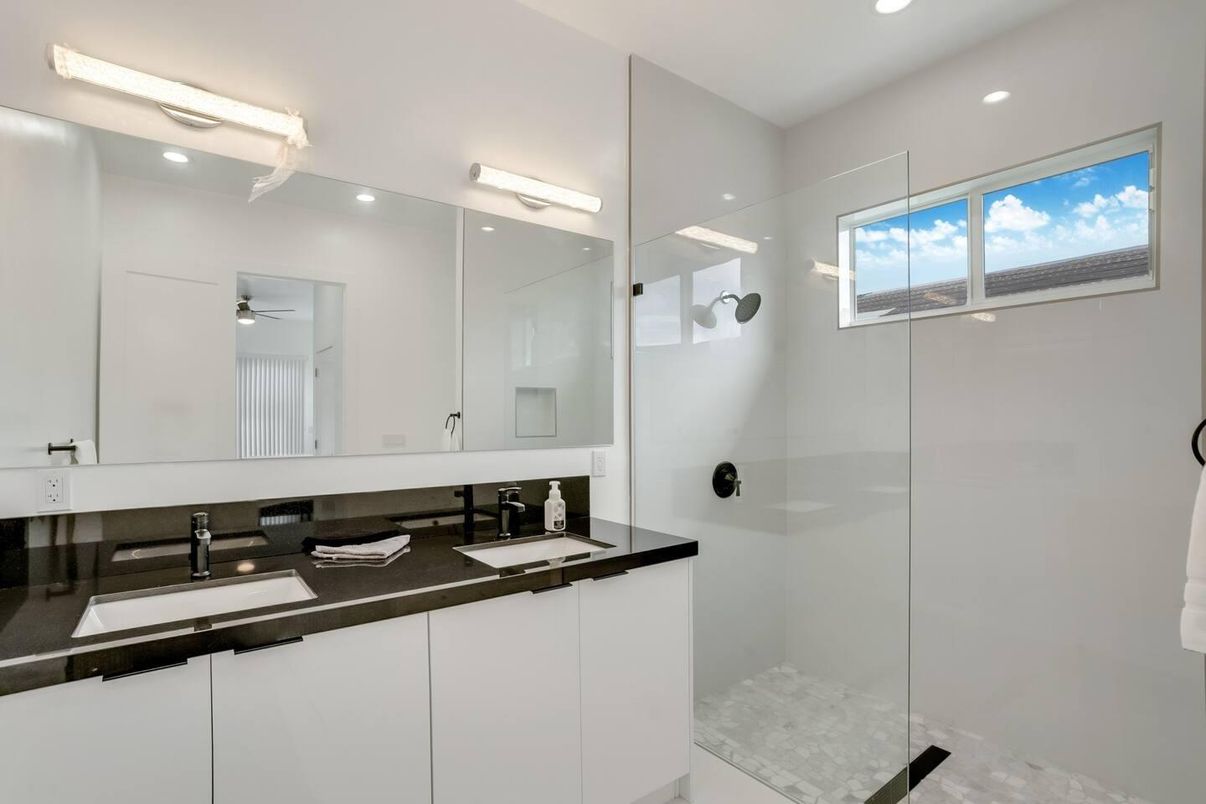 Bathroom, Dual Sink Vanities, Glass Shower, Interior, Recessed Lighting
