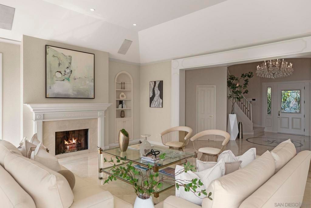 Chandelier, Fireplace, Interior, Living room, Recessed Lighting
