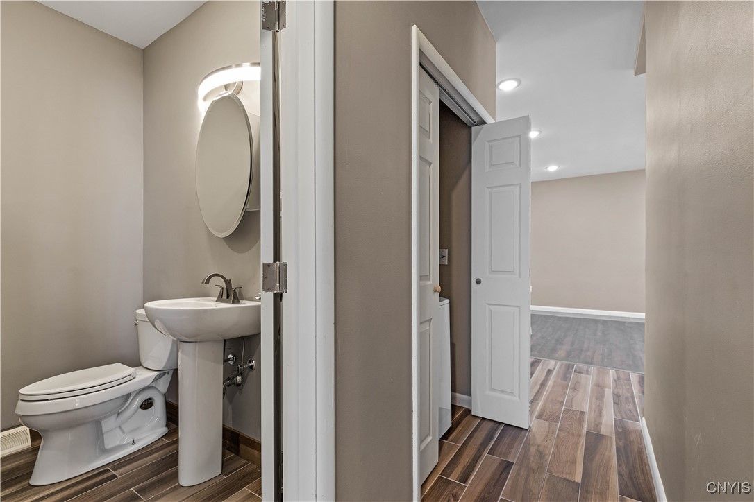 Bathroom, Interior, Recessed Lighting, Wood Texture Flooring