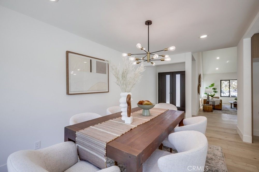 Dining room, Interior, Pendant Lights, Recessed Lighting, Wood Texture Flooring