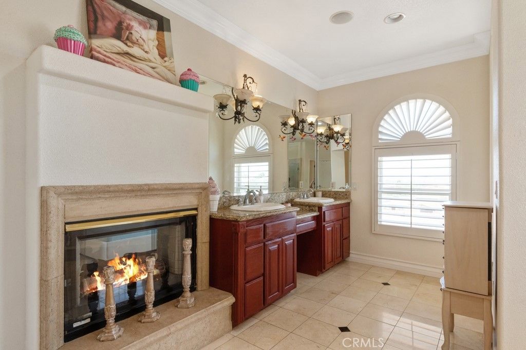 Bathroom, Chandelier, Fireplace, Interior, Recessed Lighting