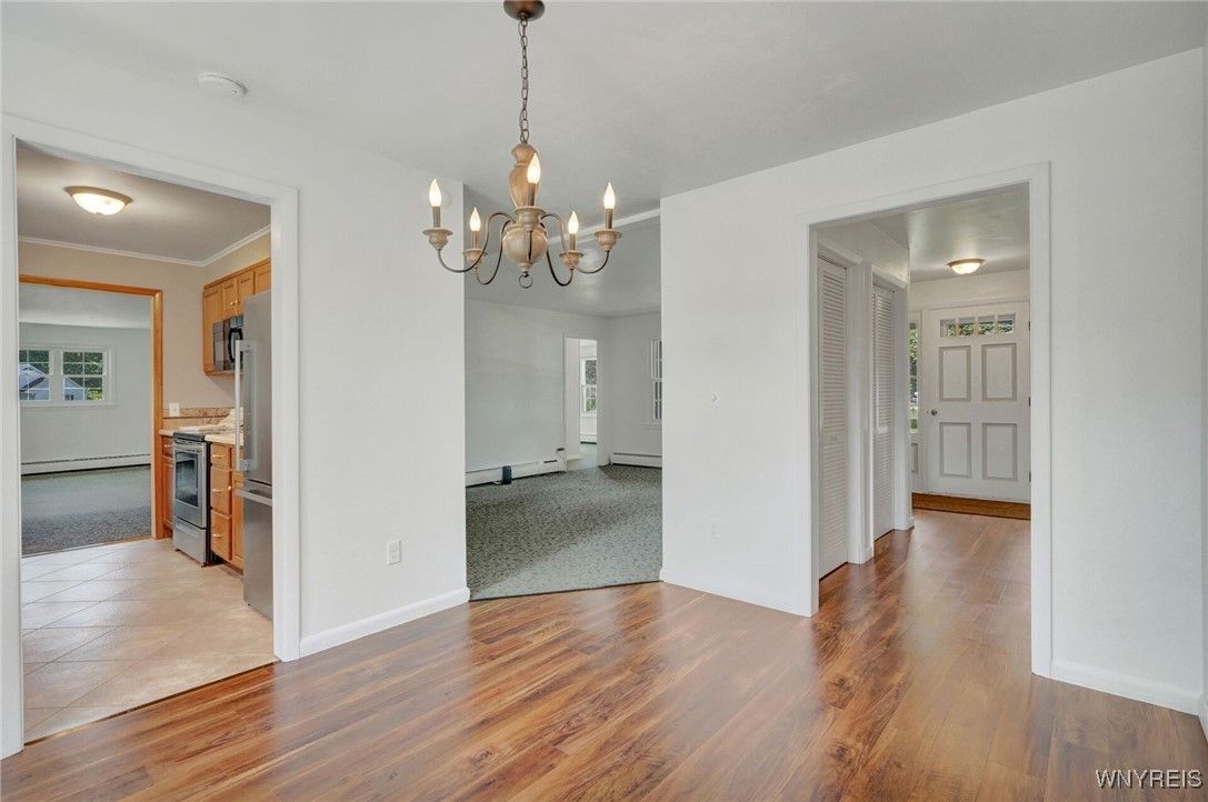 Chandelier, Empty room, Interior, Kitchen, Wood Texture Flooring