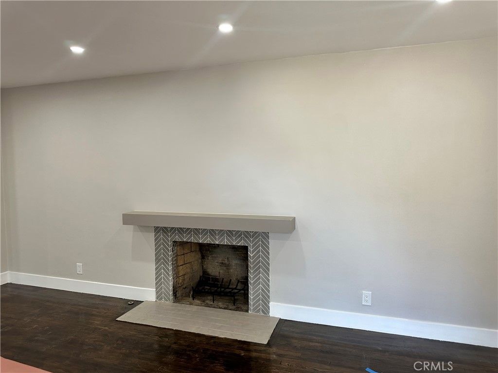 Empty room, Fireplace, Interior, Recessed Lighting, Wood Texture Flooring