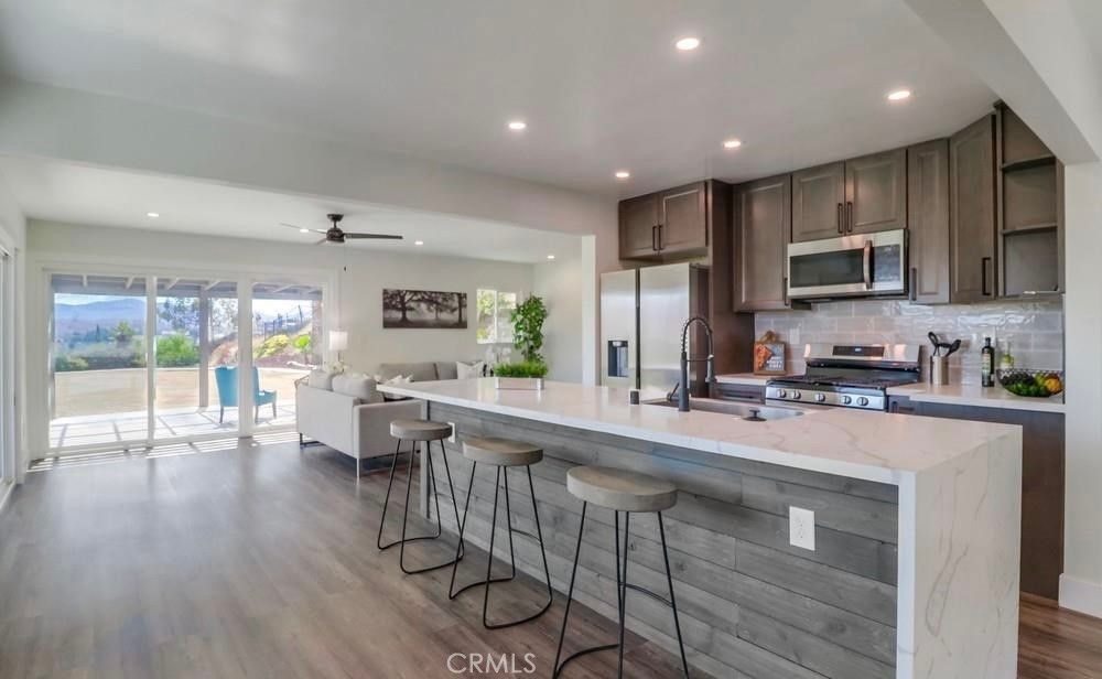 Interior, Kitchen, Living room, Recessed Lighting, Stainless Steel Appliances, Wood Texture Flooring