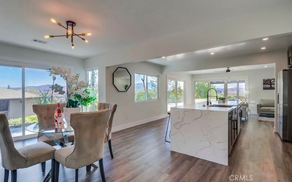 Dining room, Interior, Kitchen, Recessed Lighting, Wood Texture Flooring