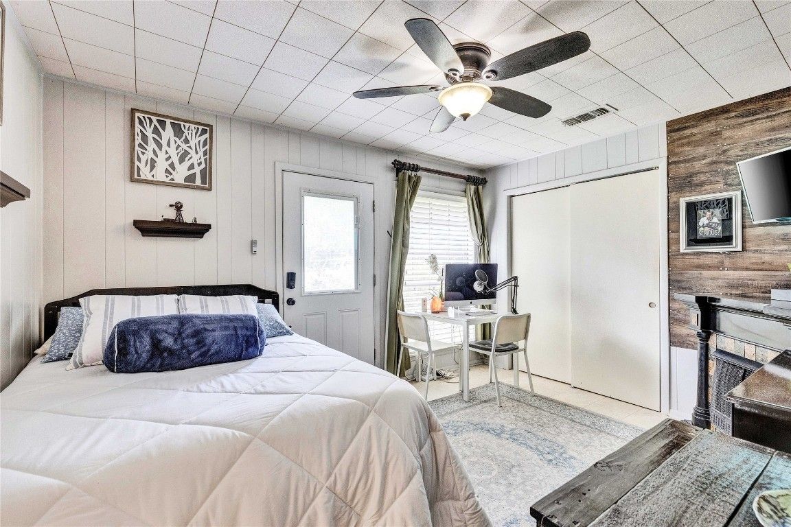 Bedroom, Fireplace, Home Office, Interior, Wooden Walls