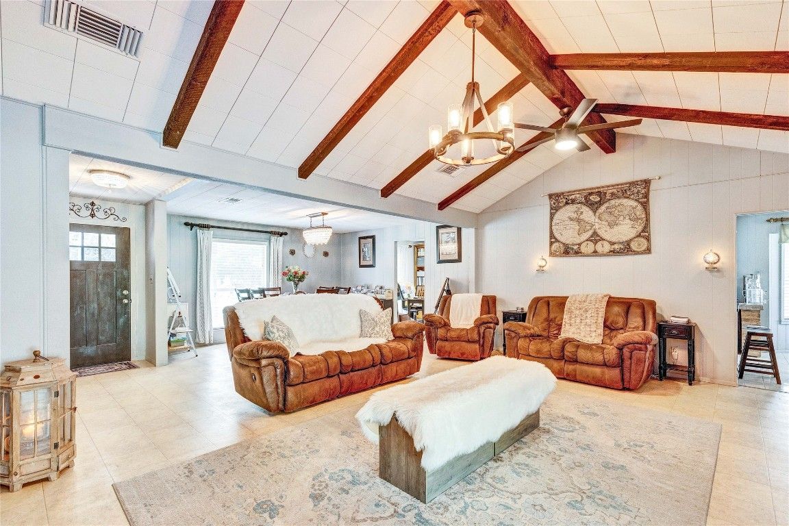 Chandelier, Dining room, Interior, Living room, Wooden Beams