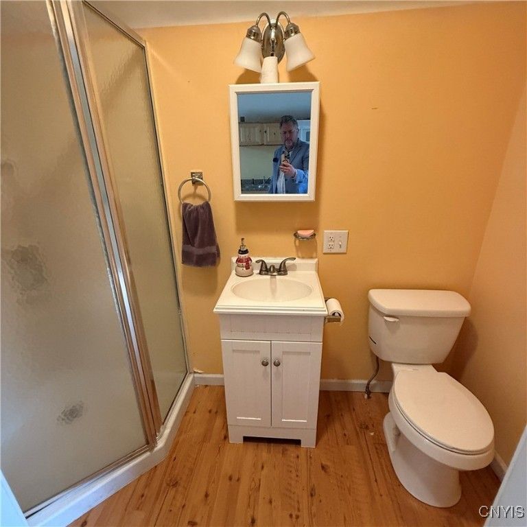 Bathroom, Glass Shower, Interior, Wood Texture Flooring
