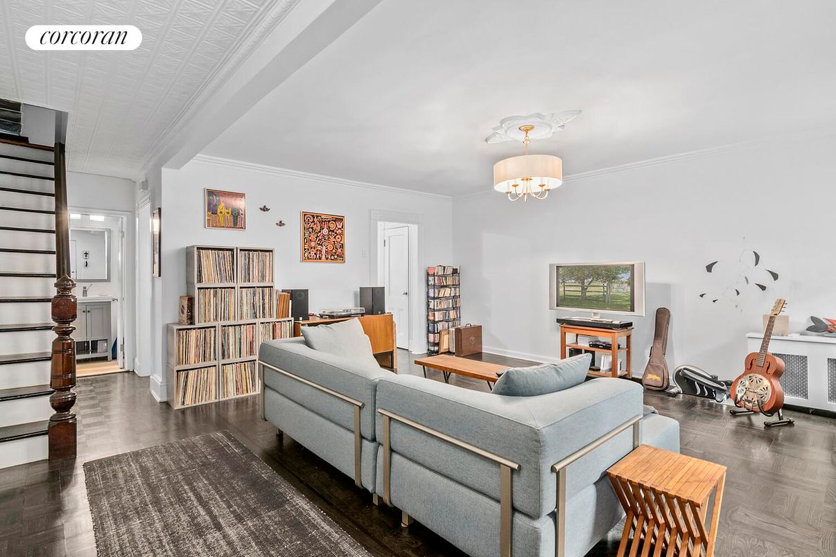 Chandelier, Interior, Living room, Wood Texture Flooring