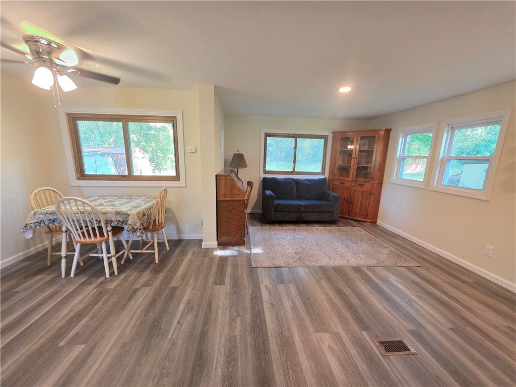 Dining room, Interior, Recessed Lighting, Wood Texture Flooring