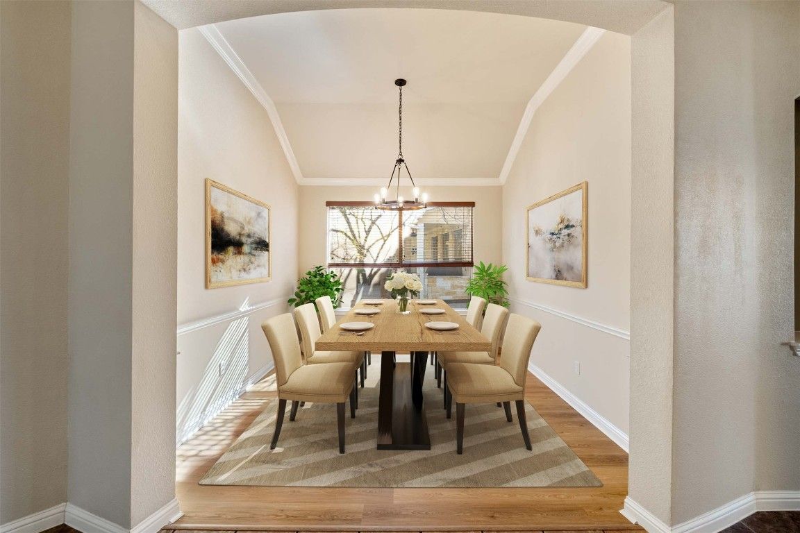Chandelier, Dining room, Interior, Pendant Lights, Wood Texture Flooring