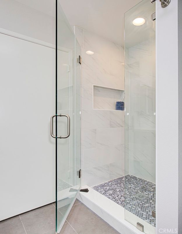 Bathroom, Glass Shower, Interior, Marble Walls, Recessed Lighting