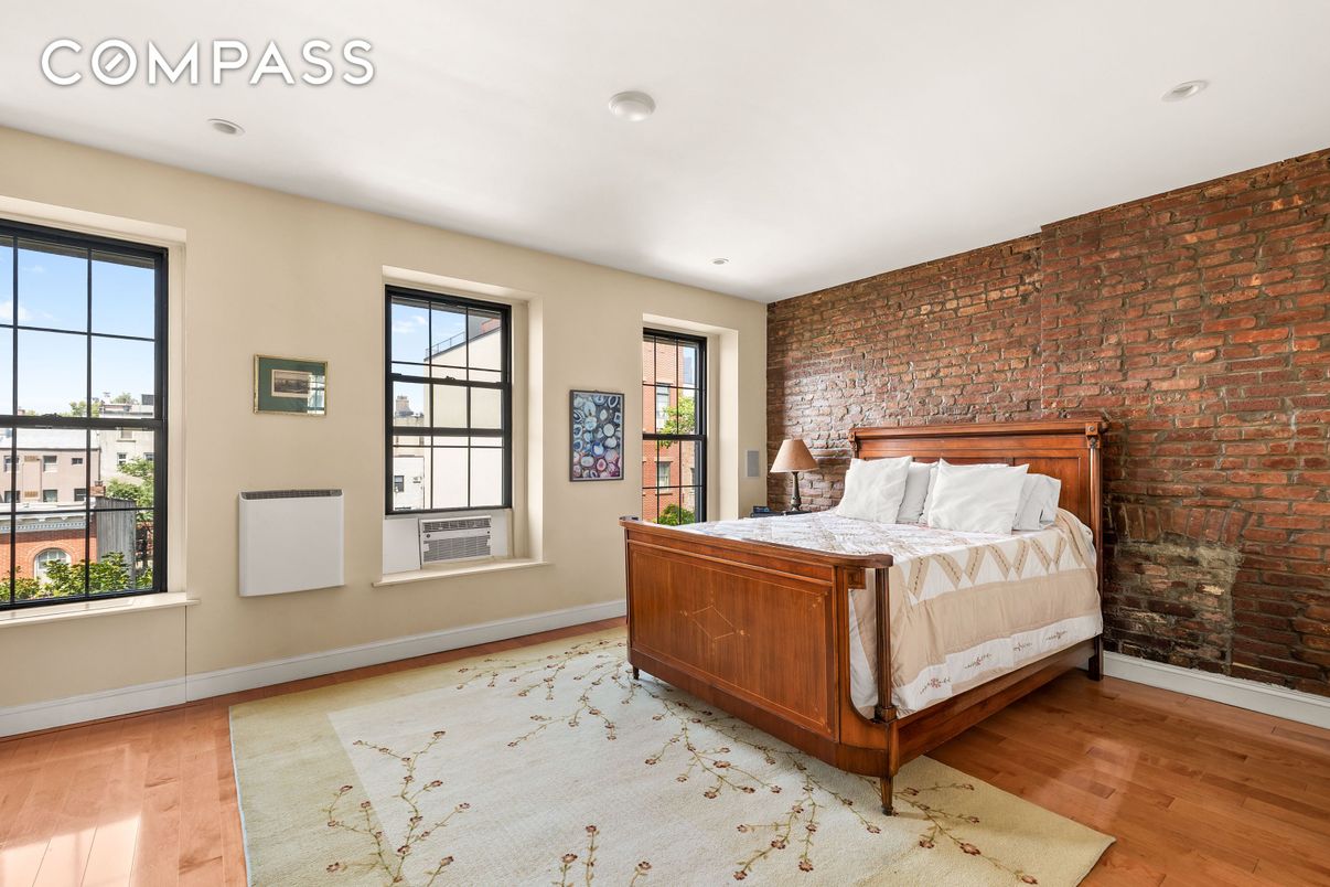Bedroom, Interior, Recessed Lighting, Stone Walls, Wood Texture Flooring