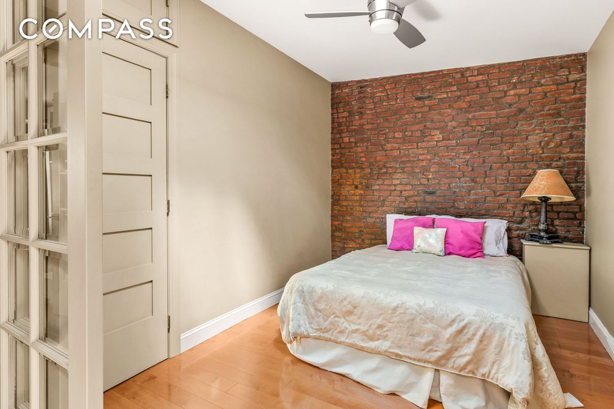 Bedroom, Interior, Stone Walls, Wood Texture Flooring