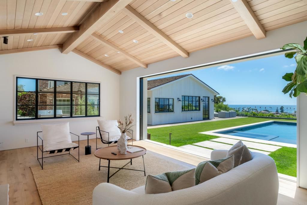 Interior, Living room, Recessed Lighting, Water, Wooden Beams, Wooden Ceilings, Wood Texture Flooring