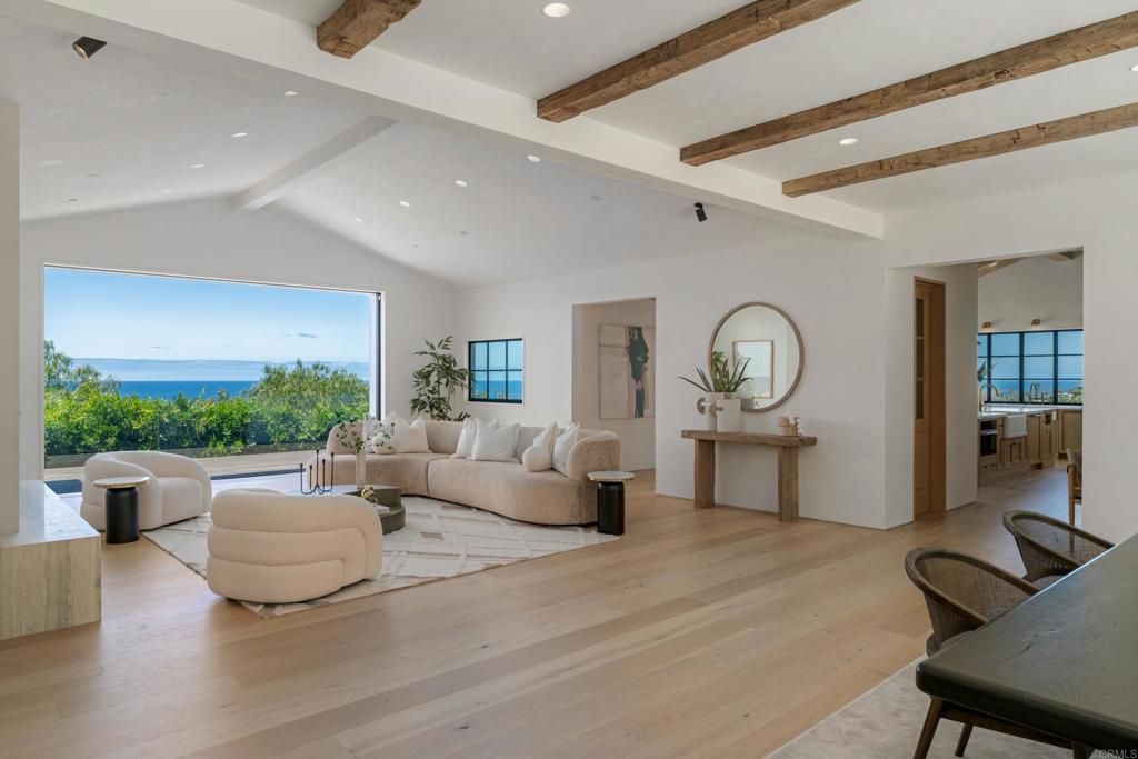 Interior, Living room, Recessed Lighting, Water, Wooden Beams, Wood Texture Flooring