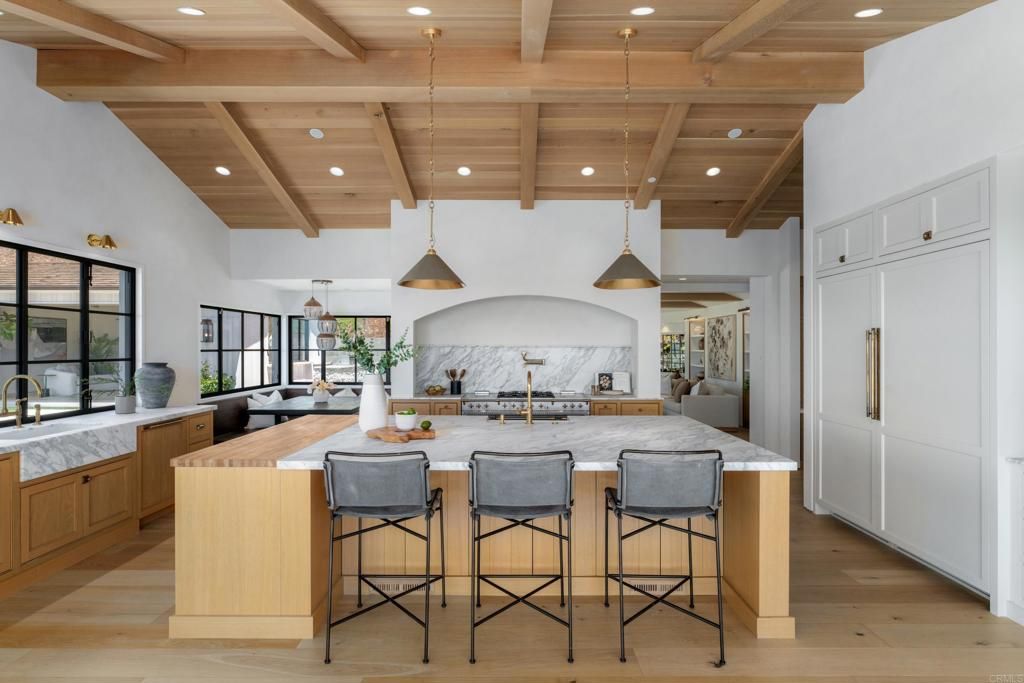 Interior, Kitchen, Pendant Lights, Recessed Lighting, Wooden Beams, Wooden Ceilings, Wood Texture Flooring