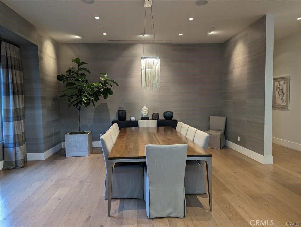 Dining room, Interior, Pendant Lights, Recessed Lighting, Wood Texture Flooring