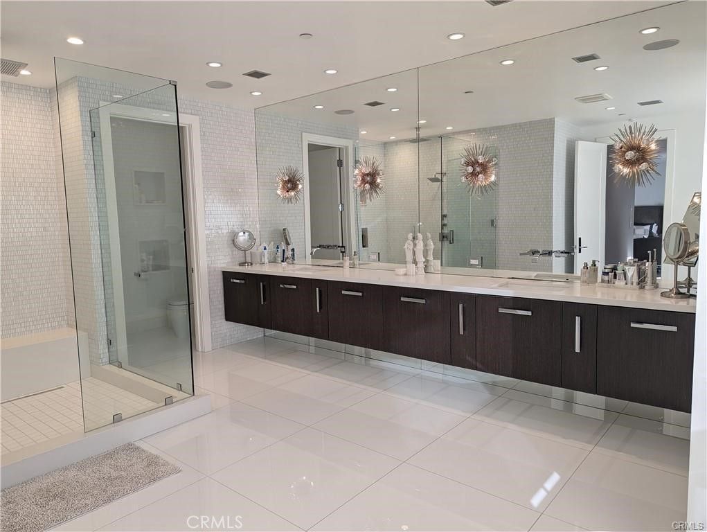 Bathroom, Dual Sink Vanities, Glass Shower, Interior, Recessed Lighting