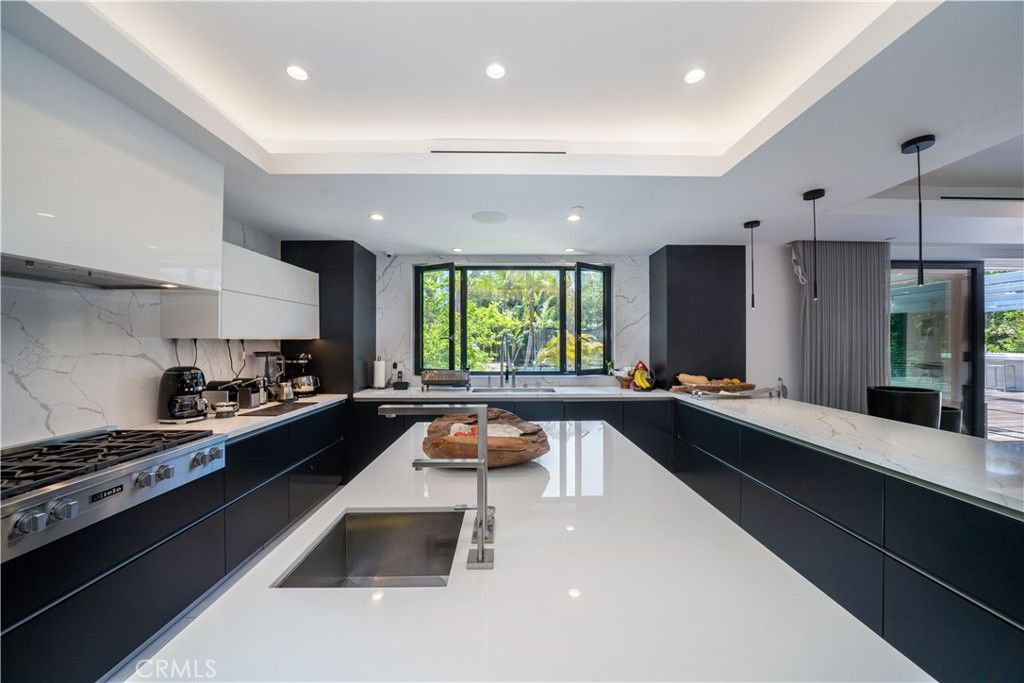 Interior, Kitchen, Marble Walls, Pendant Lights, Recessed Lighting