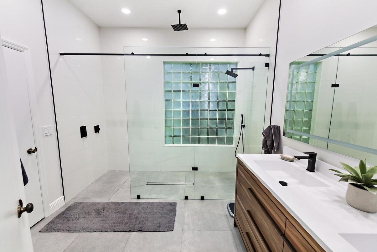 Bathroom, Dual Sink Vanities, Glass Shower, Interior, Recessed Lighting