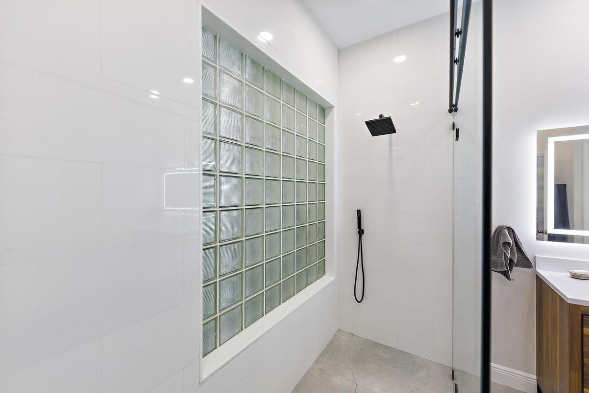 Bathroom, Glass Shower, Interior, Recessed Lighting
