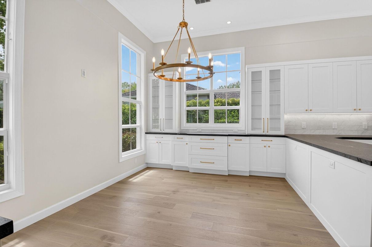 Chandelier, Interior, Kitchen, Pendant Lights, Recessed Lighting, Wood Texture Flooring