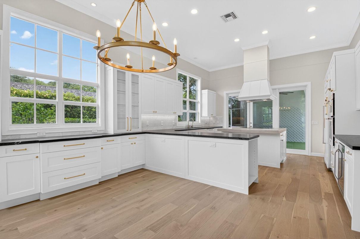 Chandelier, Interior, Kitchen, Pendant Lights, Recessed Lighting, Wood Texture Flooring
