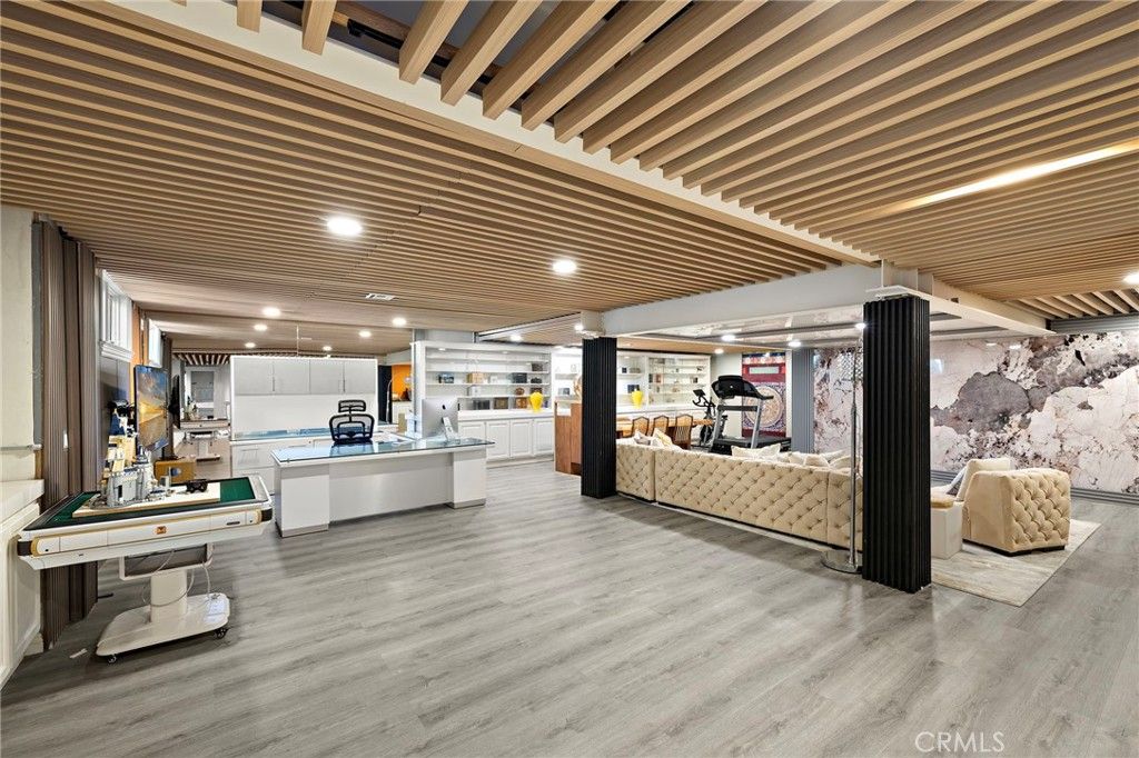 Fitness Equipment, Game Room, Interior, Kitchen, Recessed Lighting, Wood Texture Flooring