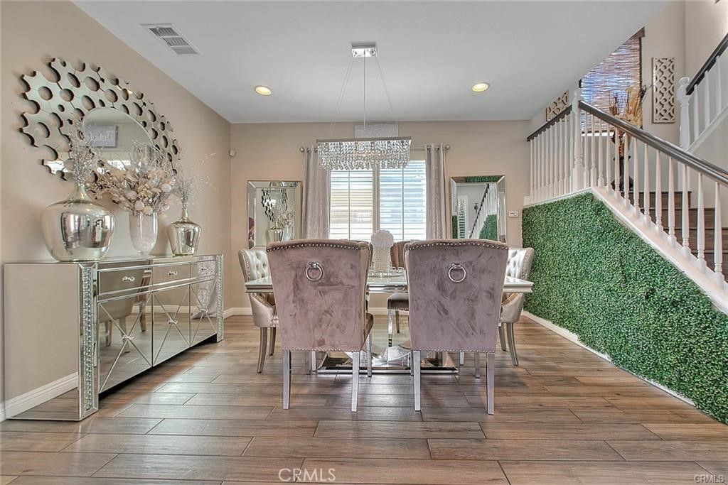 Dining room, Interior, Recessed Lighting, Wood Texture Flooring