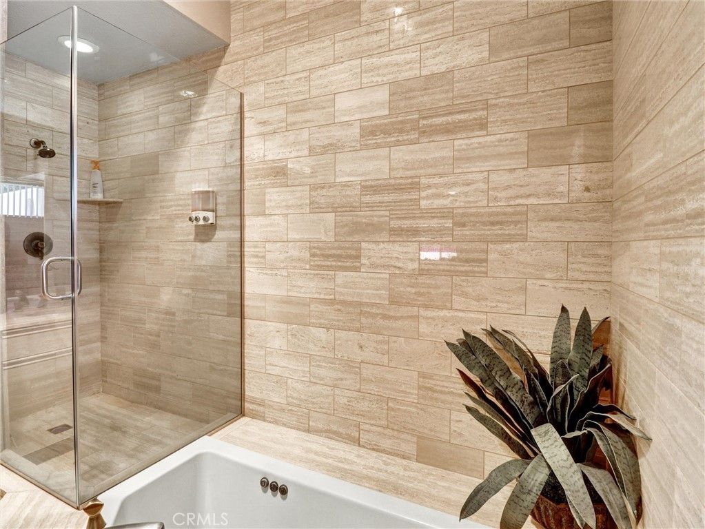 Bathroom, Glass Shower, Interior, Recessed Lighting, Stone Walls