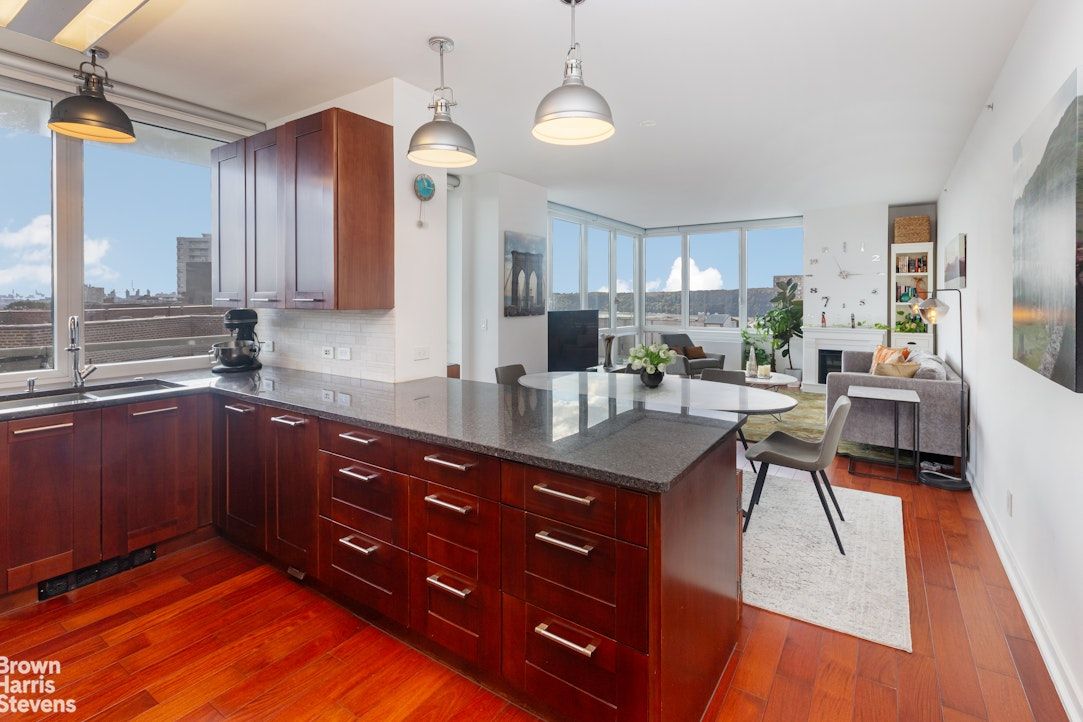 Dining room, Interior, Kitchen, Pendant Lights, Wood Texture Flooring